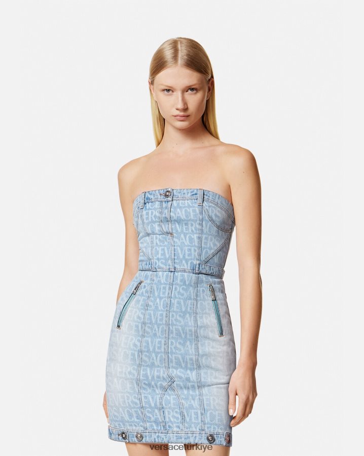 Versace boydan boya denim mini elbise kadınlar mavi Giyim B0HHR825