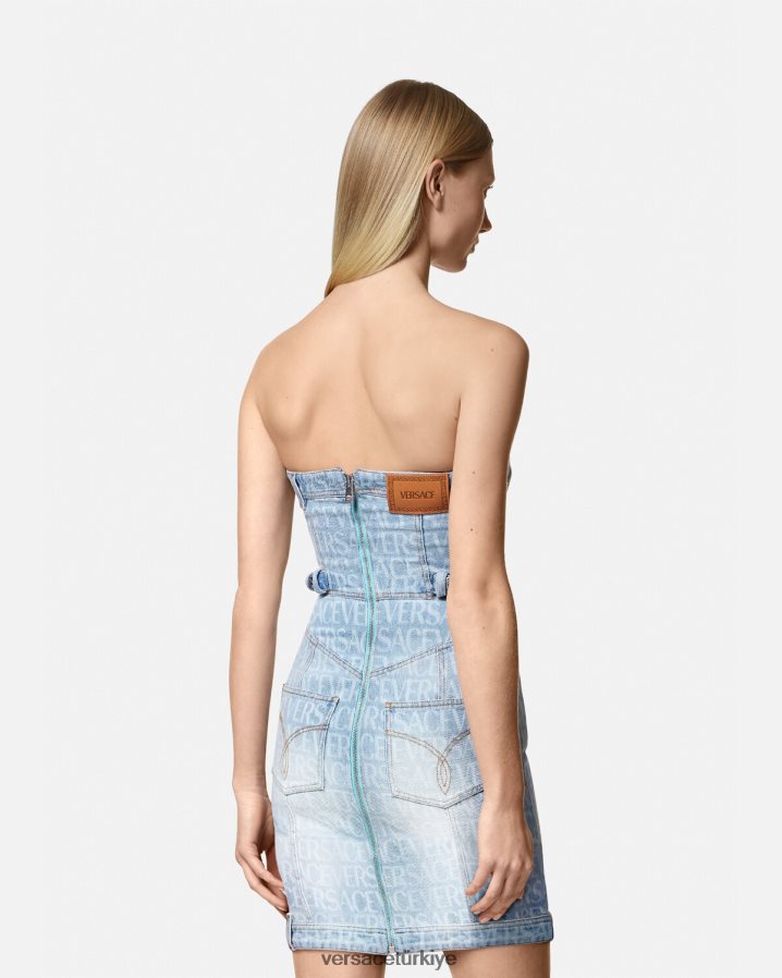 Versace boydan boya denim mini elbise kadınlar mavi Giyim B0HHR825