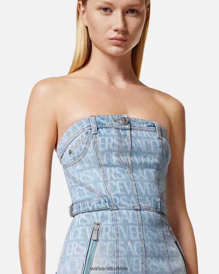 Versace boydan boya denim mini elbise kadınlar mavi Giyim B0HHR825