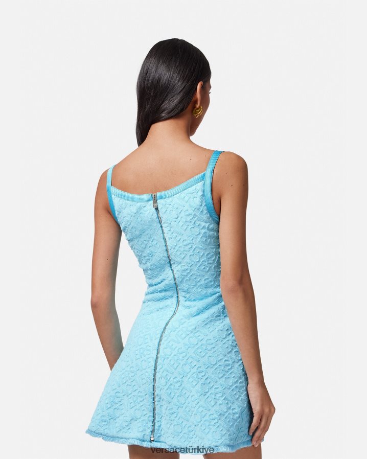Versace boydan boya havlu mini elbise kadınlar açık mavi Giyim B0HHR810