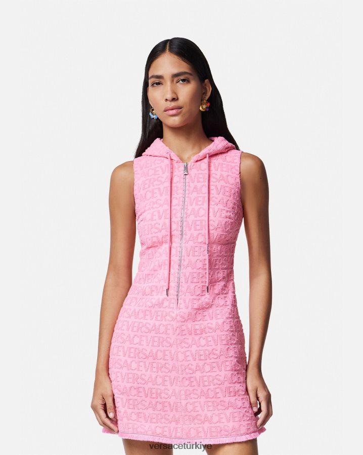 Versace boydan boya havlu mini elbise kadınlar pembe Giyim B0HHR89