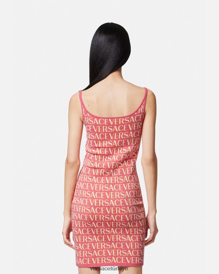 Versace boydan boya örgü midi elbise kadınlar pembe ve beyaz Giyim B0HHR824