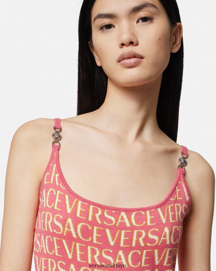 Versace boydan boya örgü midi elbise kadınlar pembe ve beyaz Giyim B0HHR824