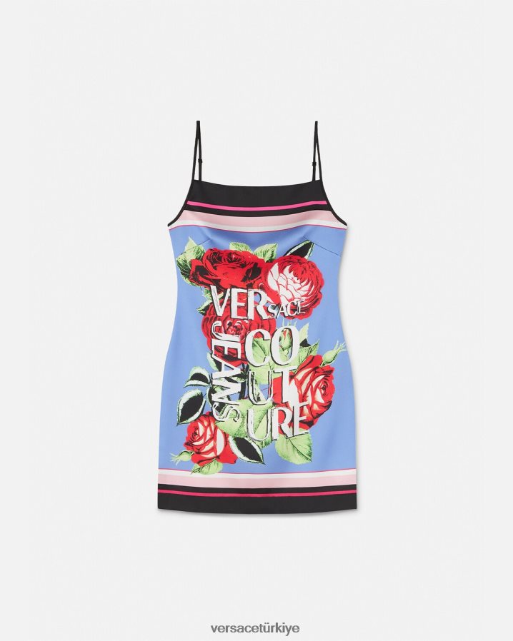 Versace gül mini elbise kadınlar açık mavi Giyim B0HHR82159