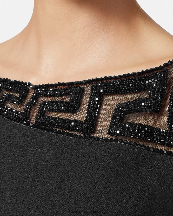 Versace greca kristali işlemeli mini elbise kadınlar siyah Giyim B0HHR837