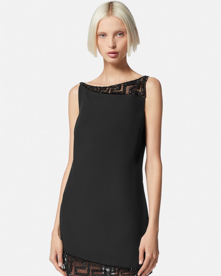 Versace greca kristali işlemeli mini elbise kadınlar siyah Giyim B0HHR837