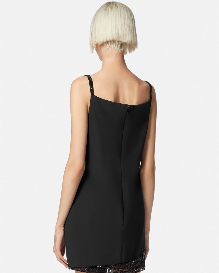 Versace greca kristali işlemeli mini elbise kadınlar siyah Giyim B0HHR837