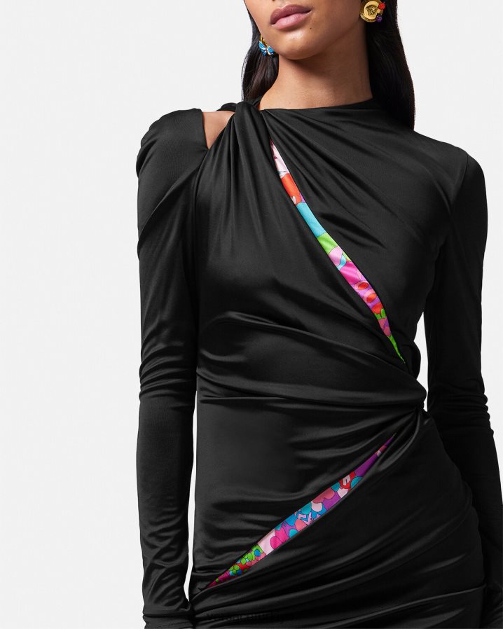 Versace çiçekli yazlık düğümlü mini elbise kadınlar tek renk Giyim B0HHR822