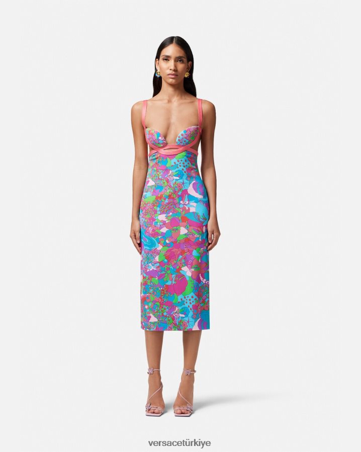 Versace çiçekli yazlık kesme midi elbise kadınlar Yazdır Giyim B0HHR813