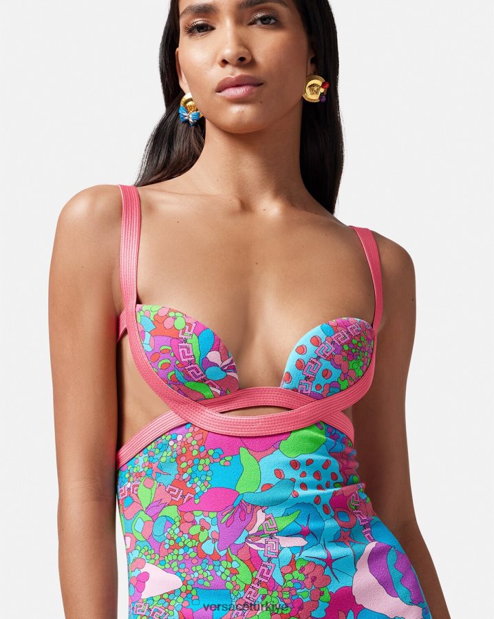 Versace çiçekli yazlık kesme midi elbise kadınlar Yazdır Giyim B0HHR813