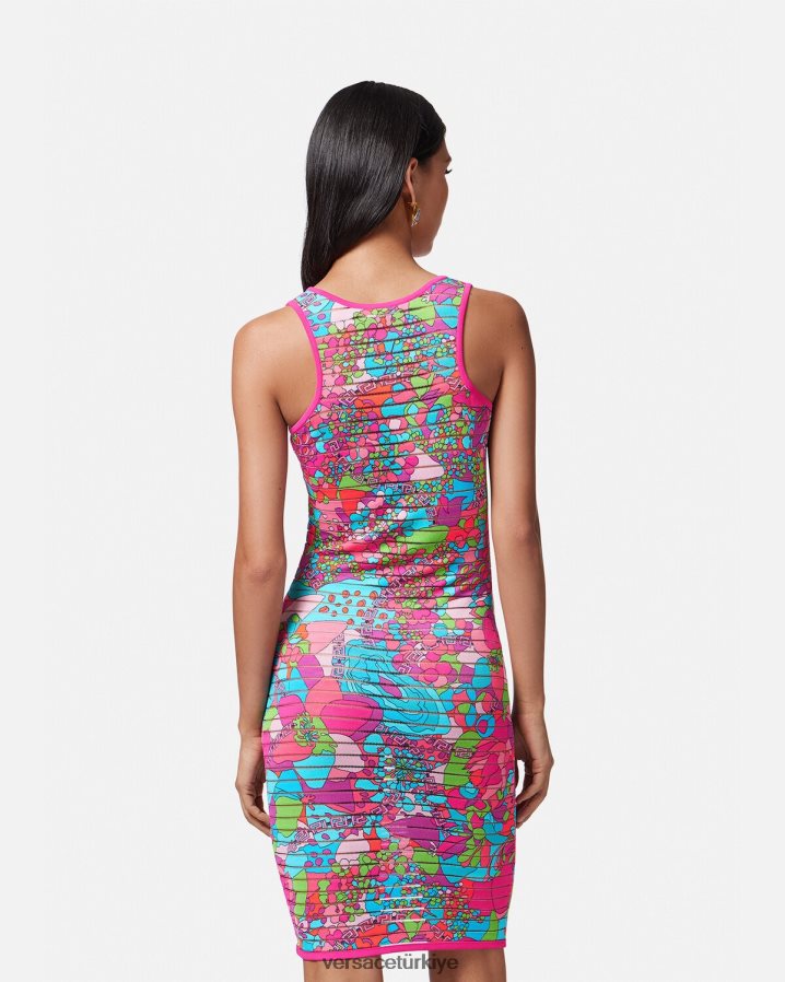 Versace çiçekli yazlık triko midi elbise kadınlar Yazdır Giyim B0HHR812
