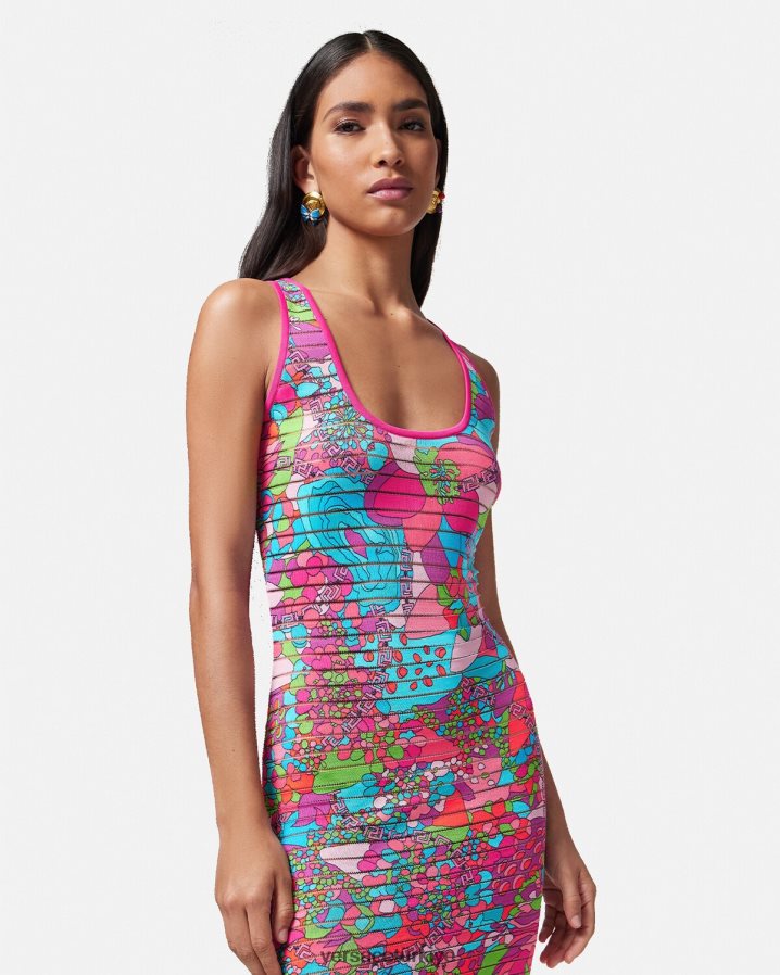 Versace çiçekli yazlık triko midi elbise kadınlar Yazdır Giyim B0HHR812