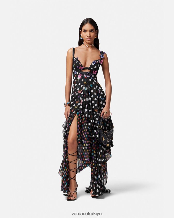 Versace işlemeli kelebekler elbisesi kadınlar tek renk Giyim B0HHR81