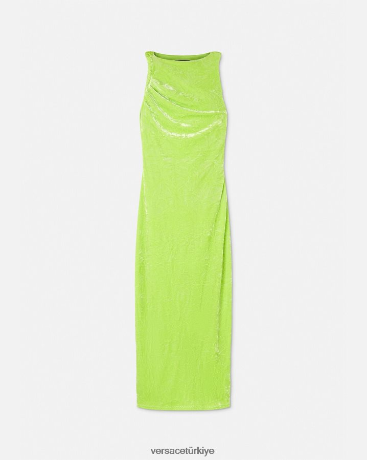 Versace kıvrılmış kadife midi elbise kadınlar kireç Giyim B0HHR875