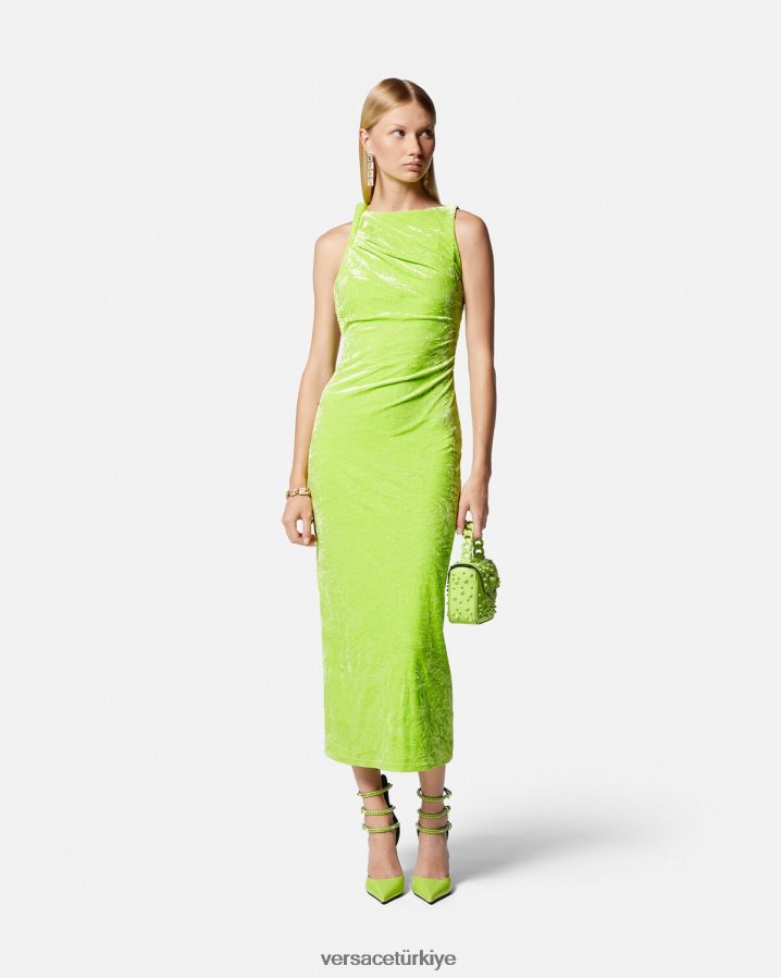 Versace kıvrılmış kadife midi elbise kadınlar kireç Giyim B0HHR875