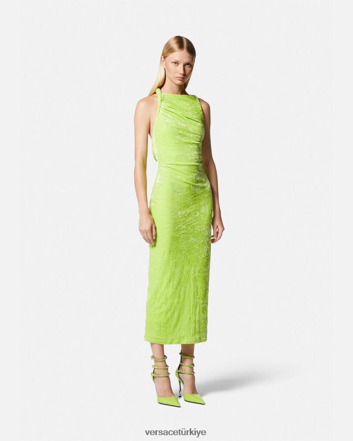 Versace kıvrılmış kadife midi elbise kadınlar kireç Giyim B0HHR875
