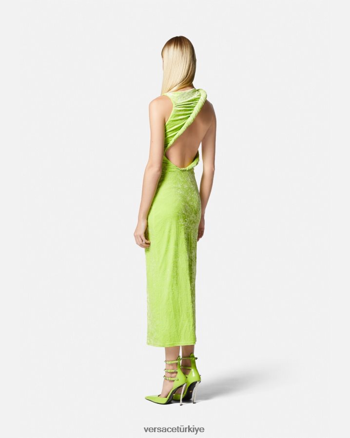 Versace kıvrılmış kadife midi elbise kadınlar kireç Giyim B0HHR875