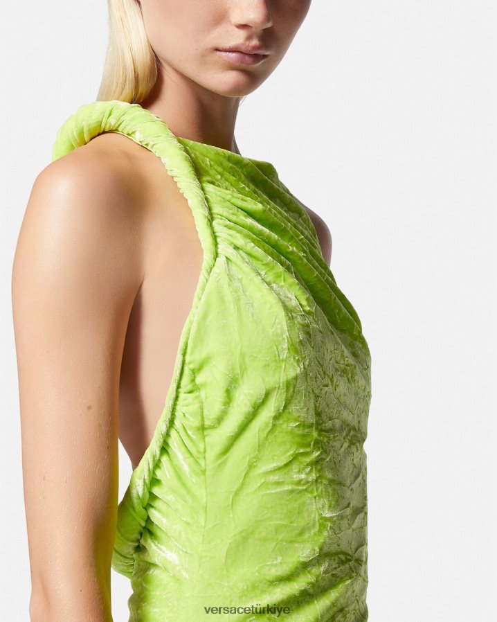 Versace kıvrılmış kadife midi elbise kadınlar kireç Giyim B0HHR875
