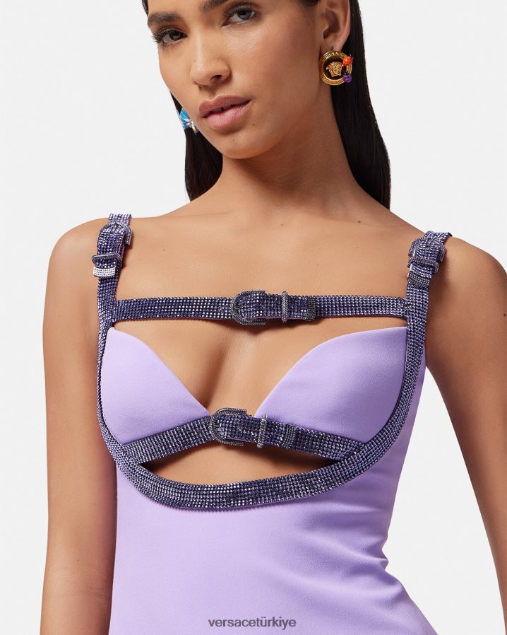 Versace kristal kesim mini elbise kadınlar tek renk Giyim B0HHR811