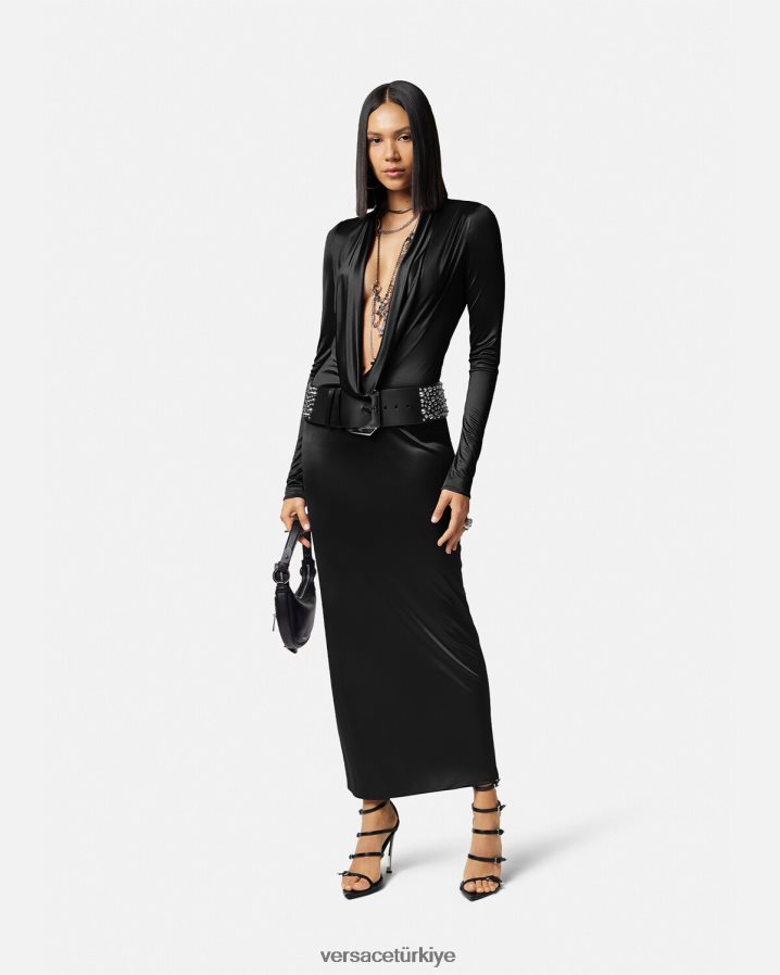 Versace kukuletası uzun elbise kadınlar siyah Giyim B0HHR859