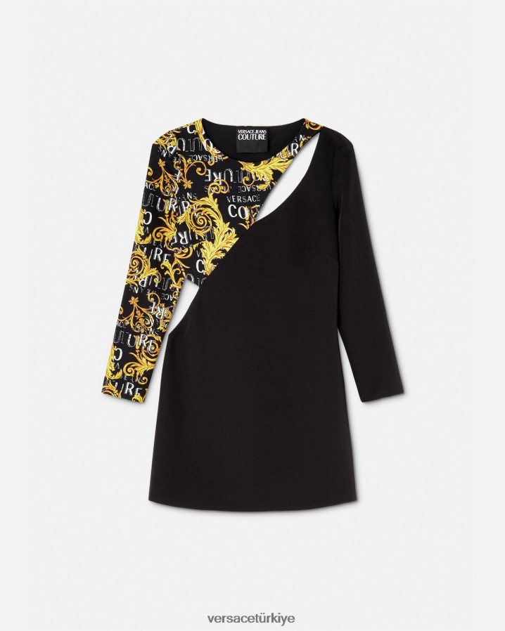 Versace logo couture kesim mini elbise kadınlar siyah Giyim B0HHR82191