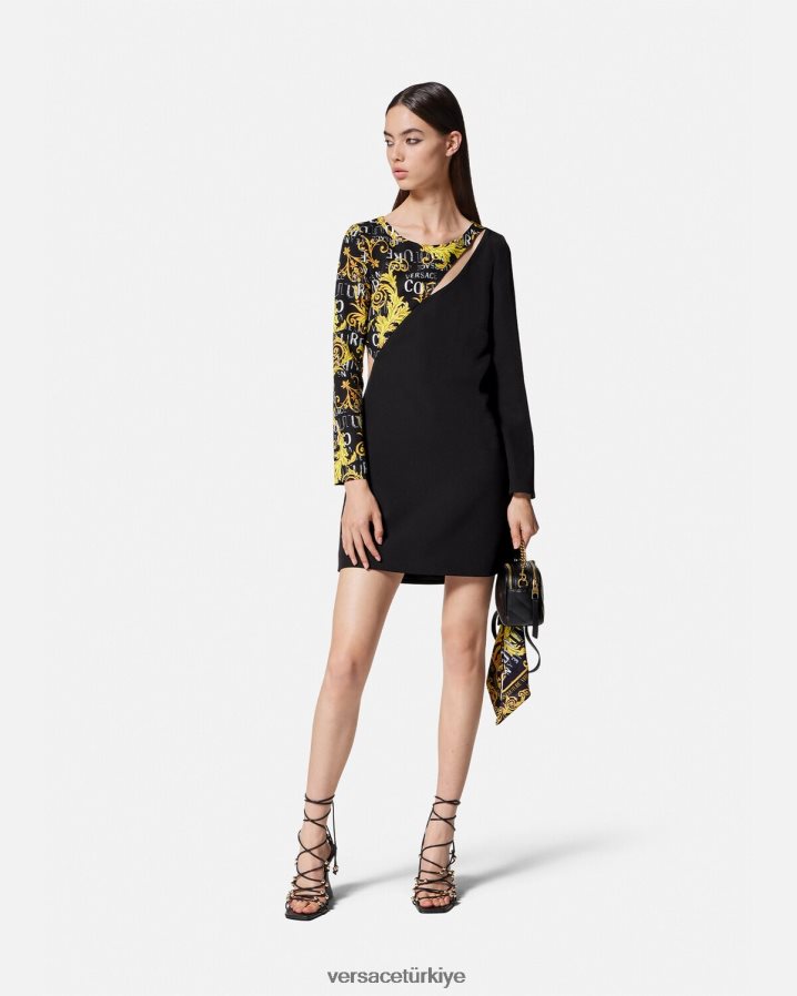 Versace logo couture kesim mini elbise kadınlar siyah Giyim B0HHR82191