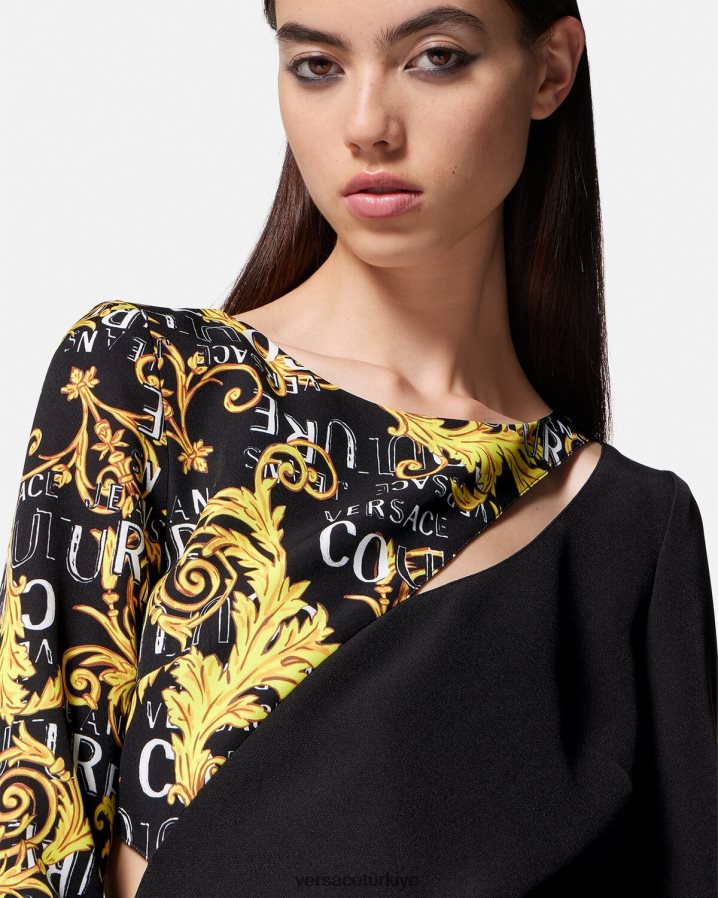 Versace logo couture kesim mini elbise kadınlar siyah Giyim B0HHR82191