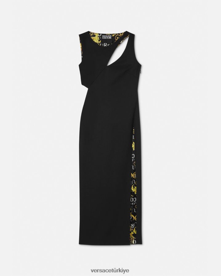 Versace logo couture midi elbise kadınlar siyah Giyim B0HHR82190