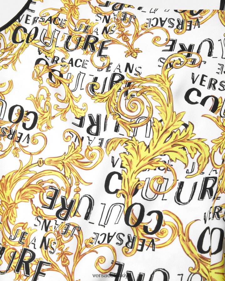 Versace logo couture mini elbise kadınlar altın ve beyaz Giyim B0HHR82187