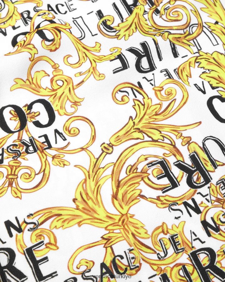 Versace logo couture mini elbise kadınlar altın ve beyaz Giyim B0HHR82187