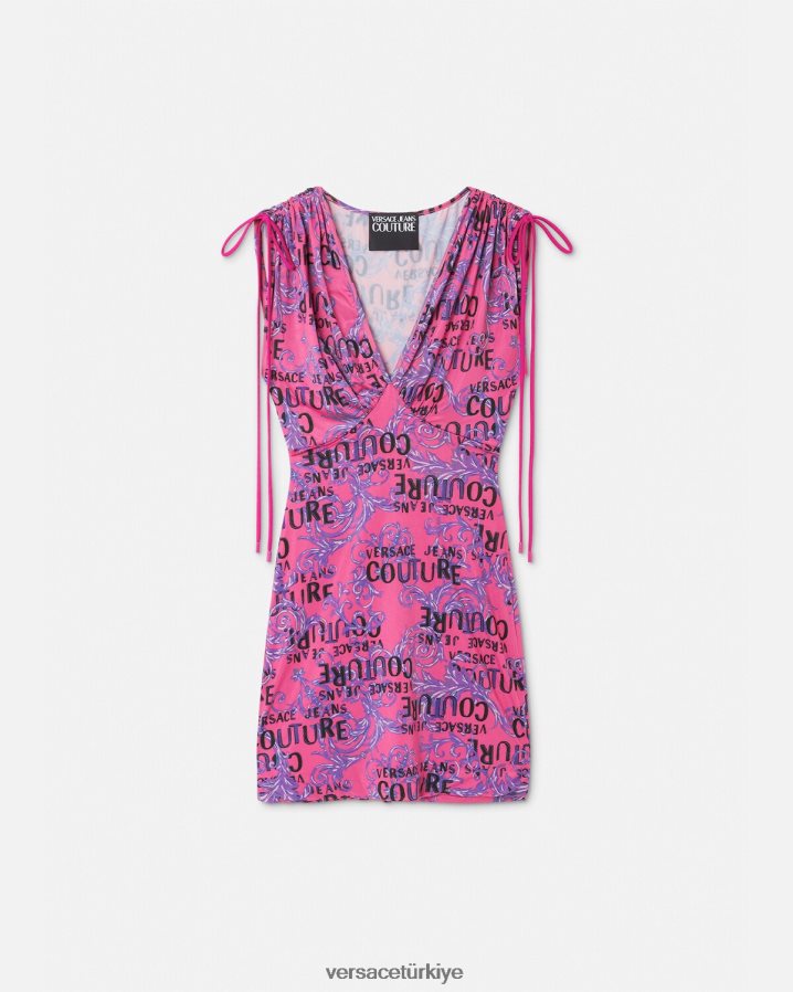 Versace logo couture mini elbise kadınlar fuşya Giyim B0HHR82188