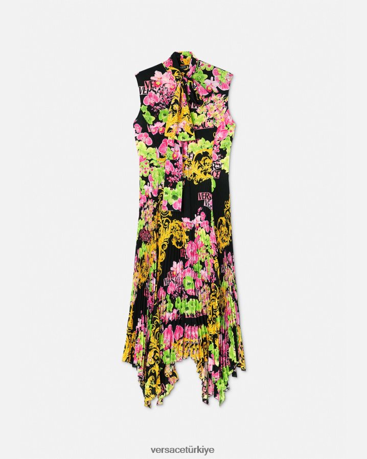Versace logo orkide midi gömlek elbise kadınlar siyah ve baskı Giyim B0HHR869