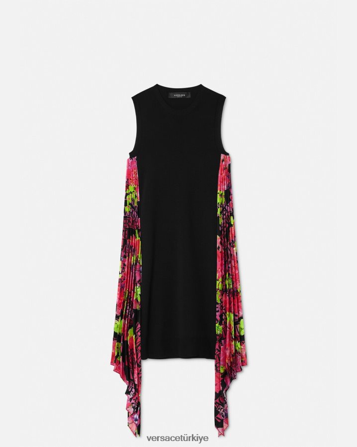Versace logo orkide örgü mini elbise kadınlar siyah Giyim B0HHR870