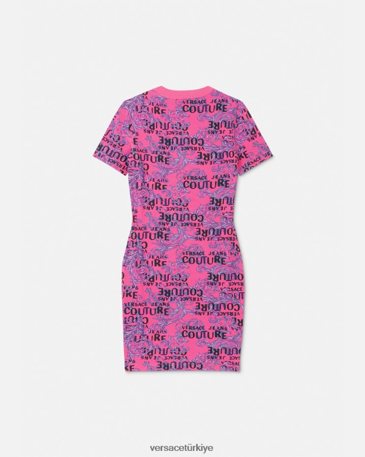 Versace logolu couture tişört elbise kadınlar fuşya Giyim B0HHR82184
