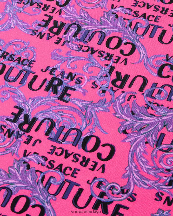 Versace logolu couture tişört elbise kadınlar fuşya Giyim B0HHR82184