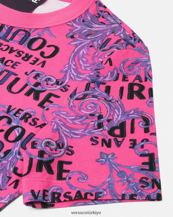 Versace logolu couture tişört elbise kadınlar fuşya Giyim B0HHR82184