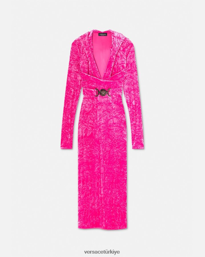 Versace medusa '95 kadife kapüşonlu elbise kadınlar fuşya Giyim B0HHR857