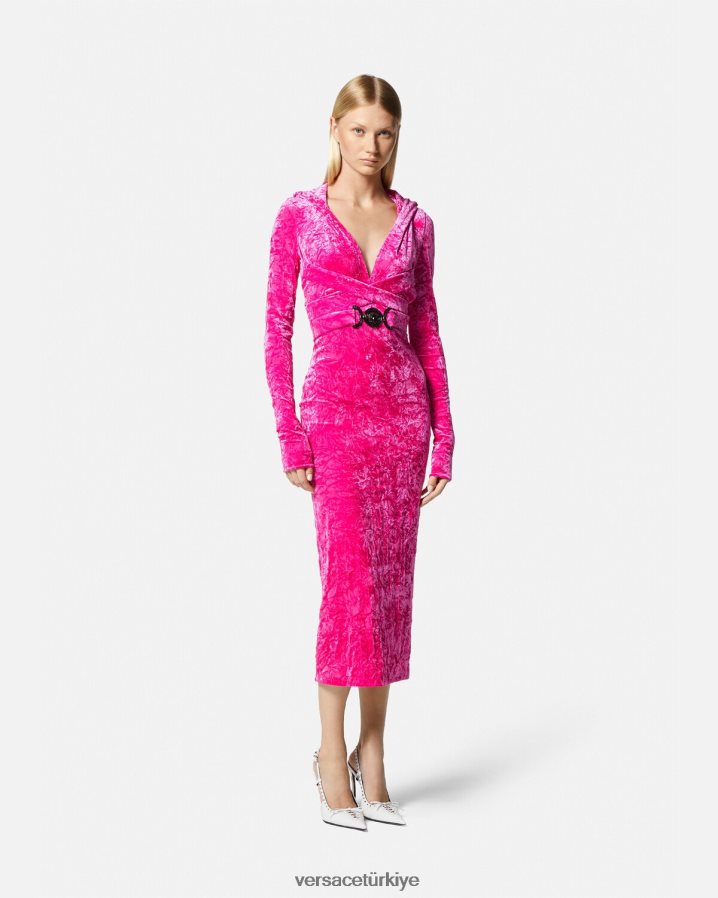 Versace medusa '95 kadife kapüşonlu elbise kadınlar fuşya Giyim B0HHR857
