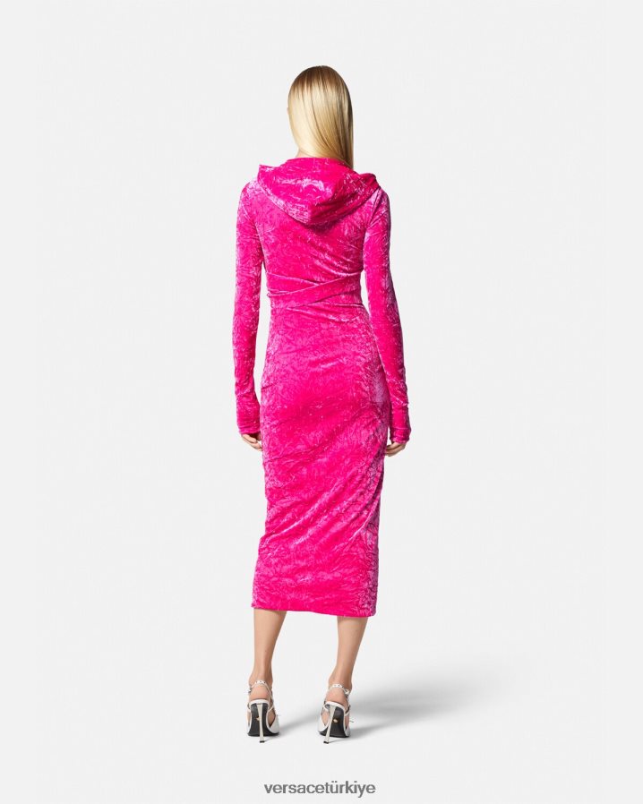 Versace medusa '95 kadife kapüşonlu elbise kadınlar fuşya Giyim B0HHR857