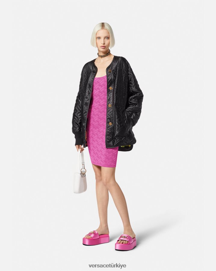 Versace medusa '95 la greca mini elbise kadınlar fuşya Giyim B0HHR865