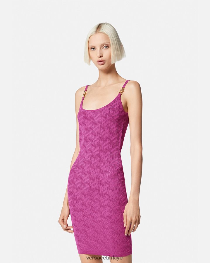 Versace medusa '95 la greca mini elbise kadınlar fuşya Giyim B0HHR865