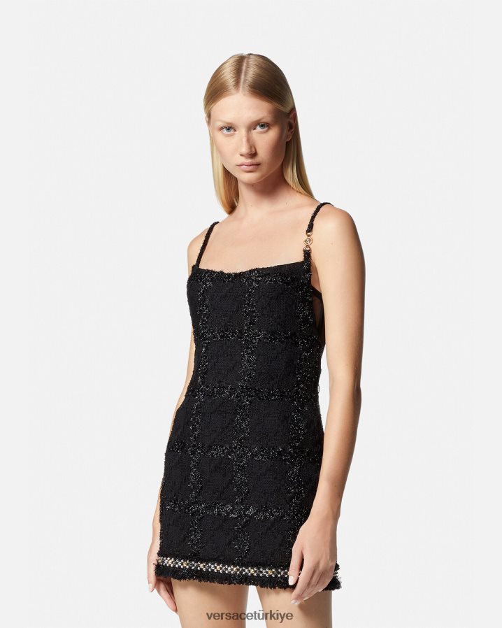 Versace medusa çivili tüvit mini elbise kadınlar siyah Giyim B0HHR877