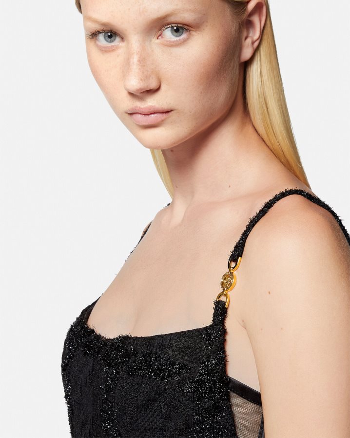 Versace medusa çivili tüvit mini elbise kadınlar siyah Giyim B0HHR877
