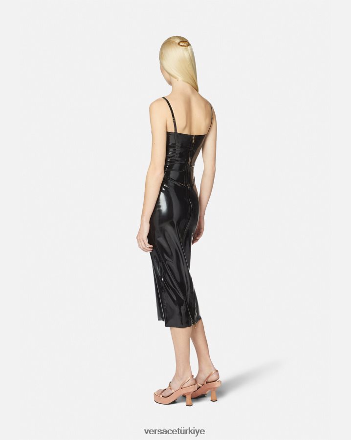 Versace medusa lateks midi elbise kadınlar siyah Giyim B0HHR839