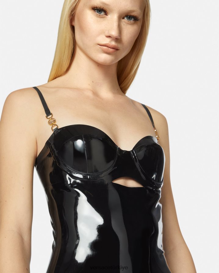 Versace medusa lateks midi elbise kadınlar siyah Giyim B0HHR839