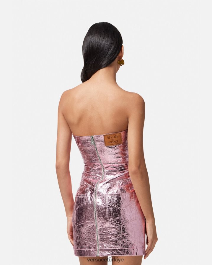 Versace medusa metalik deri mini elbise kadınlar pembe Giyim B0HHR814