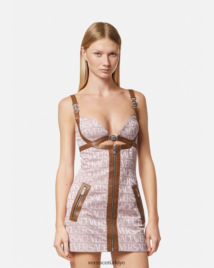 Versace mini elbise kadınlar pembe ve baskı Giyim B0HHR827