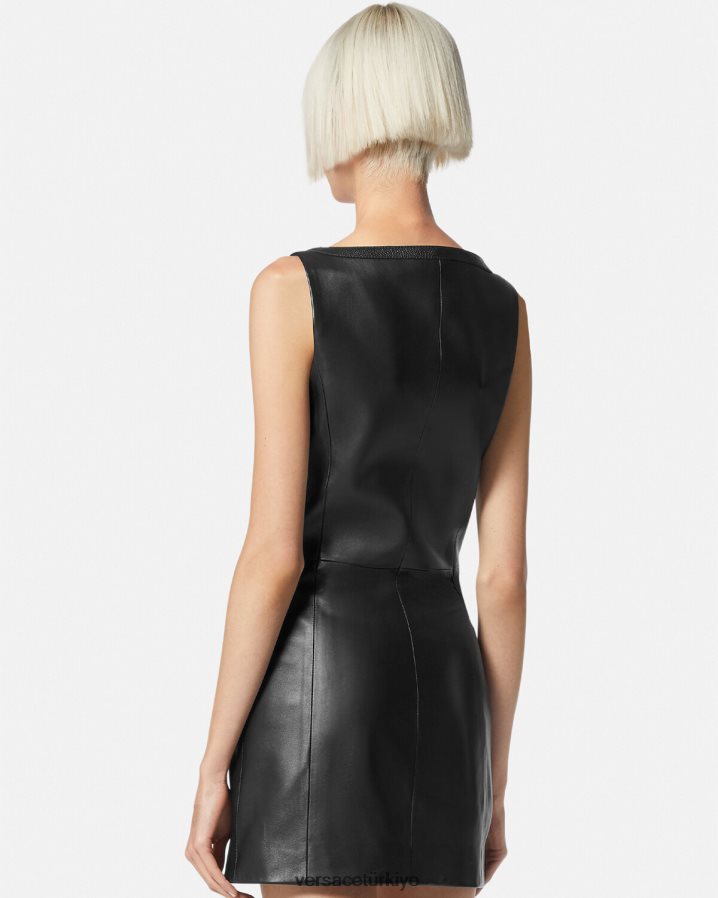 Versace motorcu deri mini elbise kadınlar siyah Giyim B0HHR867