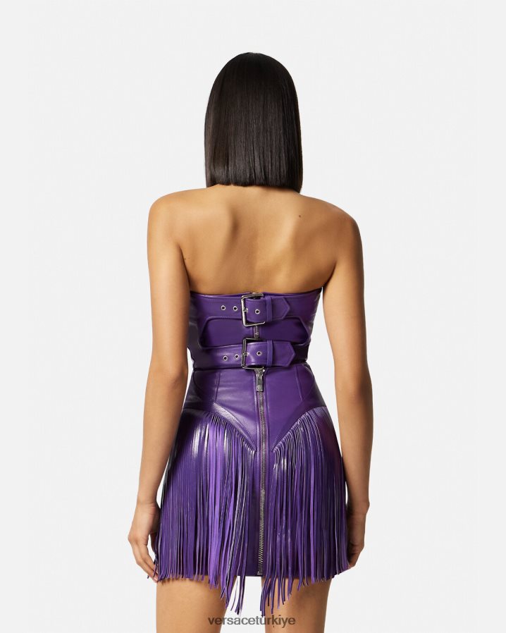 Versace püsküllü deri mini elbise kadınlar menekşe Giyim B0HHR873