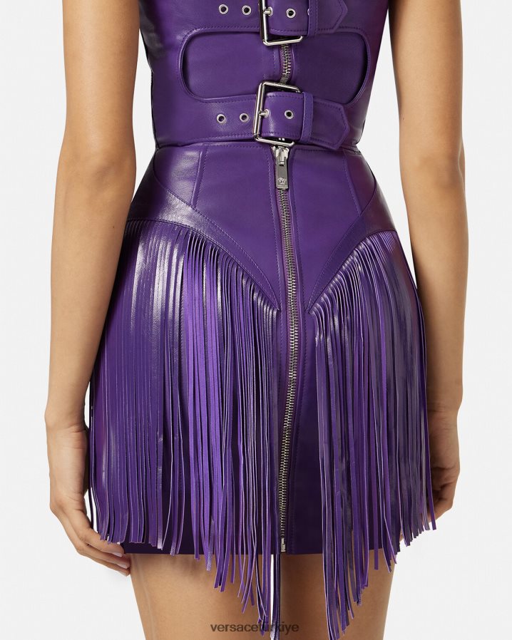 Versace püsküllü deri mini elbise kadınlar menekşe Giyim B0HHR873